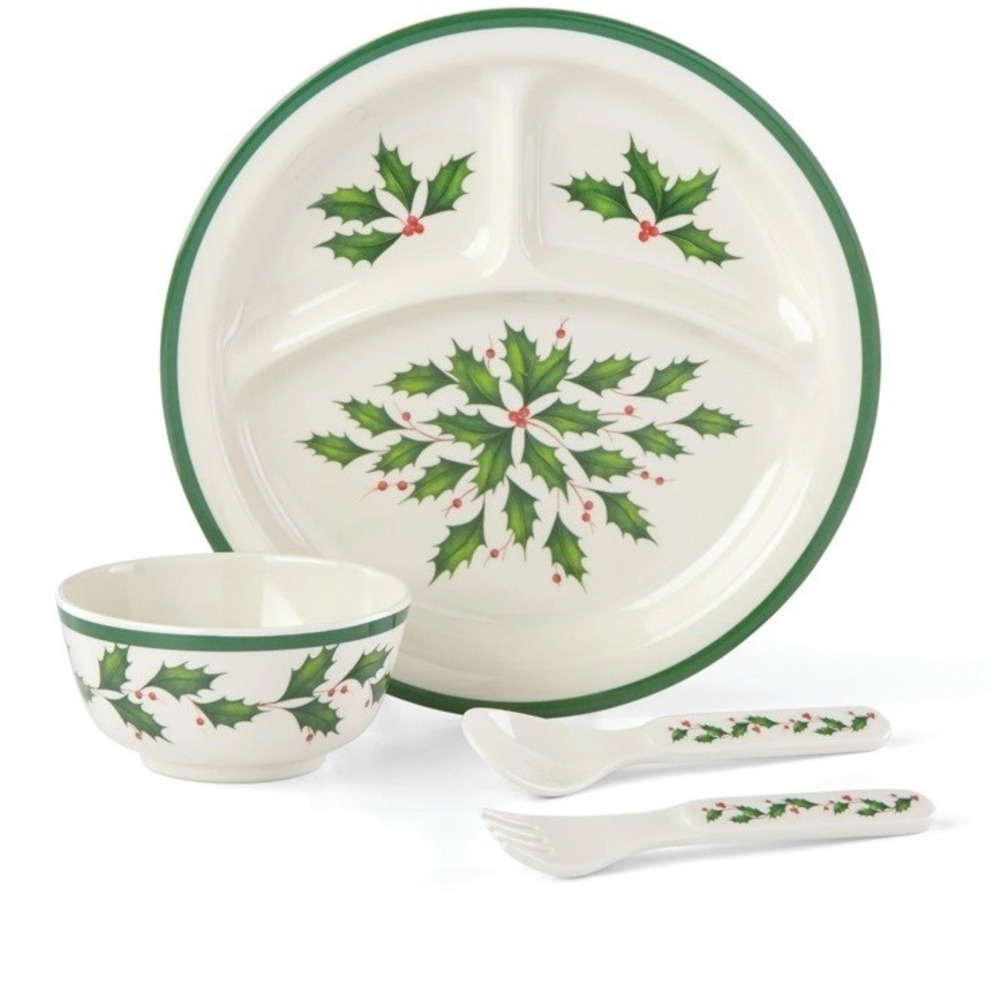 Lenox Melamine / Plastic Christmas Holly HOLIDAY Four Piece Childrens Set Ninbox